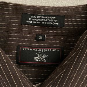 Men’s XL Beverly Hills Polo Club  coffee bean brown shirt with cream pinstripes